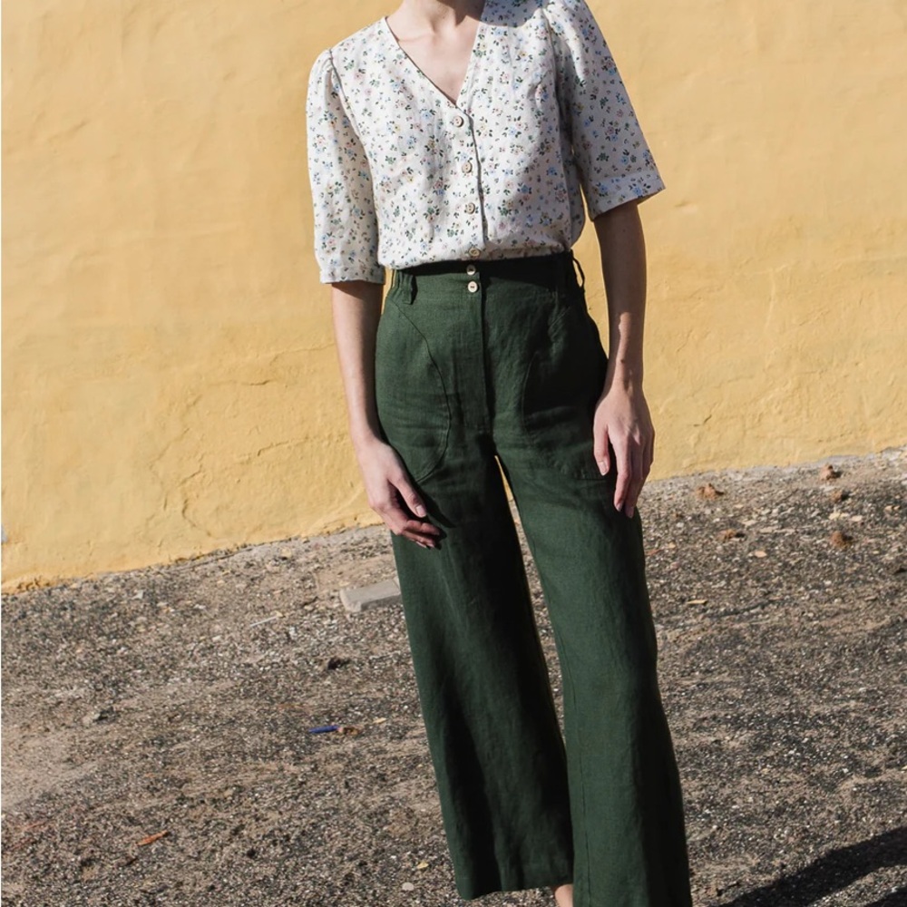 notPERFECTLINEN MOSS GREEN SARAH FIT AND FLAIR Linen Trousers LARGE